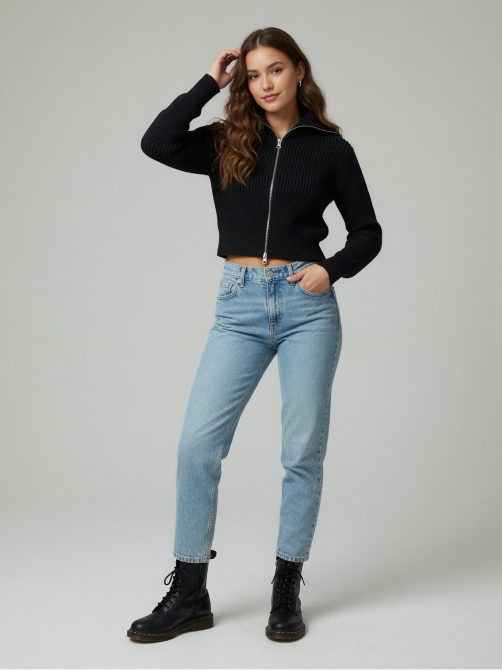 Everlane Organic Cotton Black Zipper Sweater Thick Black XS